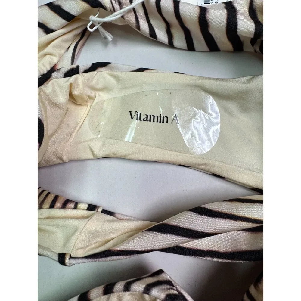 NWT - VITAMIN A Gia Triangle Top Cali High Leg Bottom Shell Stripe Eco Shimmer S